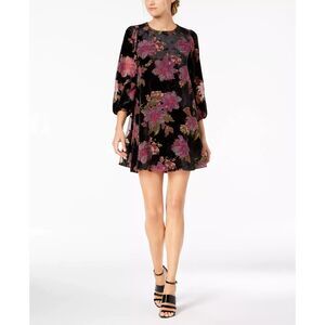 Calvin Klein Womens Black Floral Burnout Velvet Shift puff sleeves  Dress 4